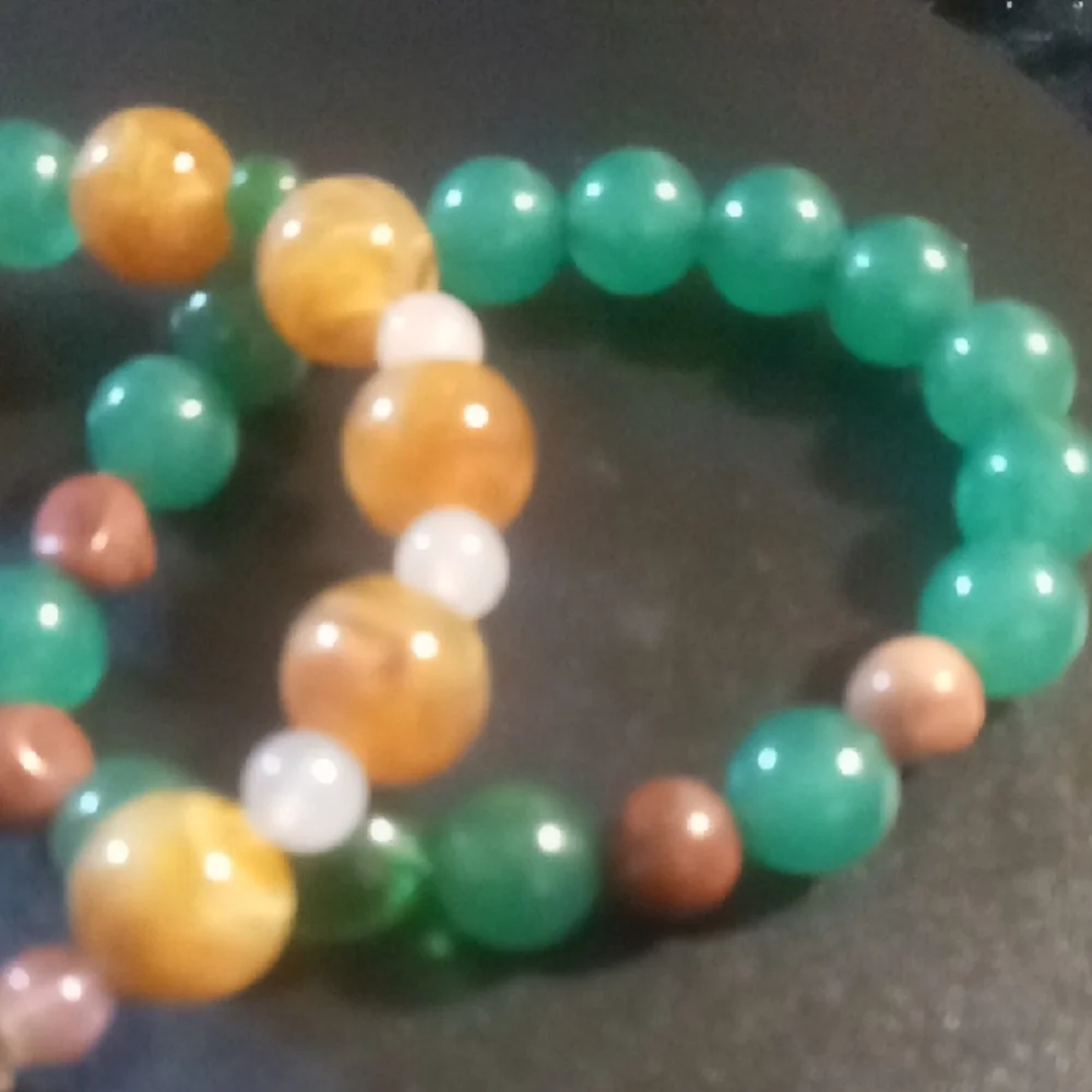 Green and Gold Jewelry Beaded Bracelet Set